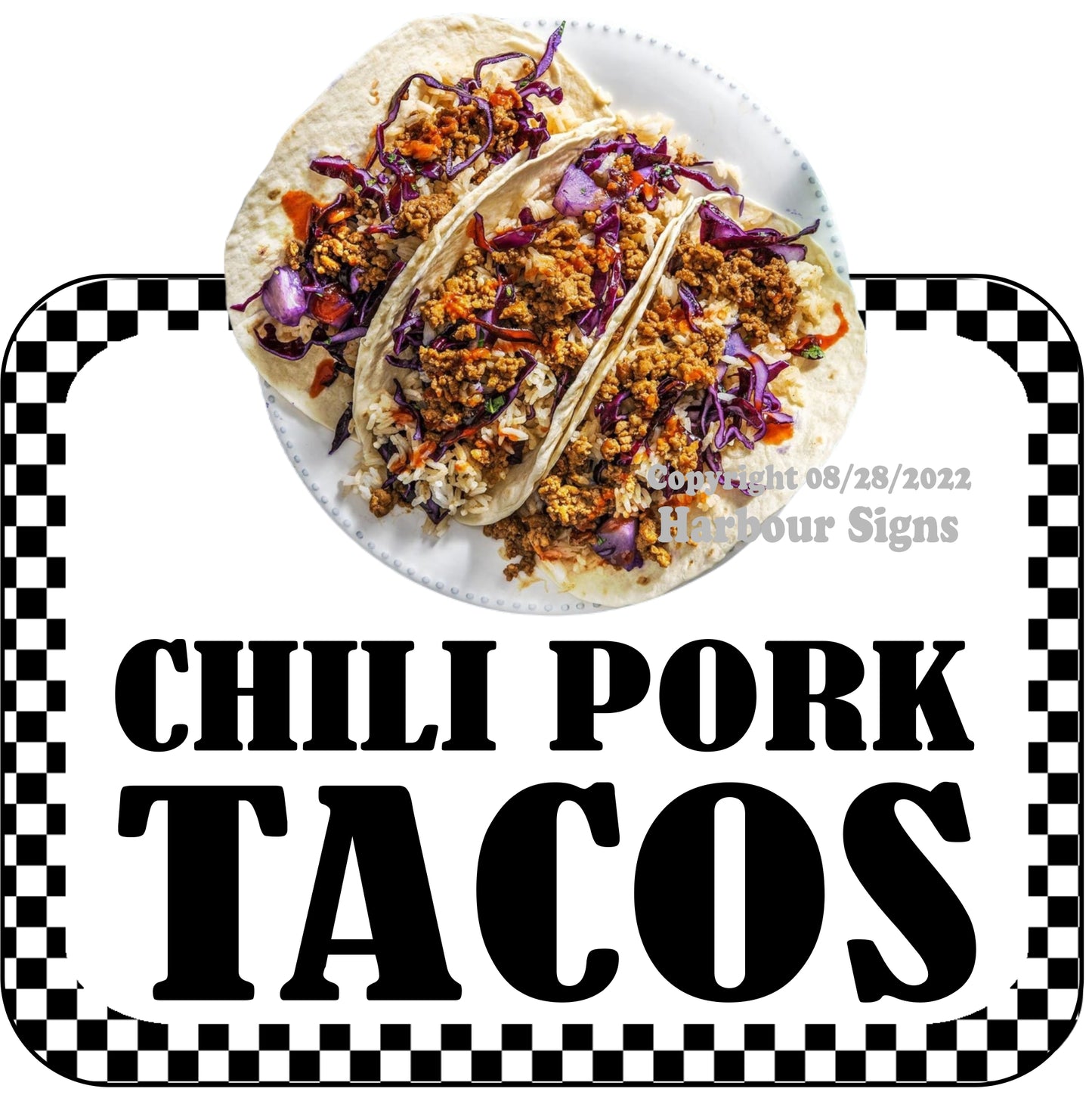 Chili Pork Tacos Decal Mexican Food Truck Concession Vinyl Sticker bw
