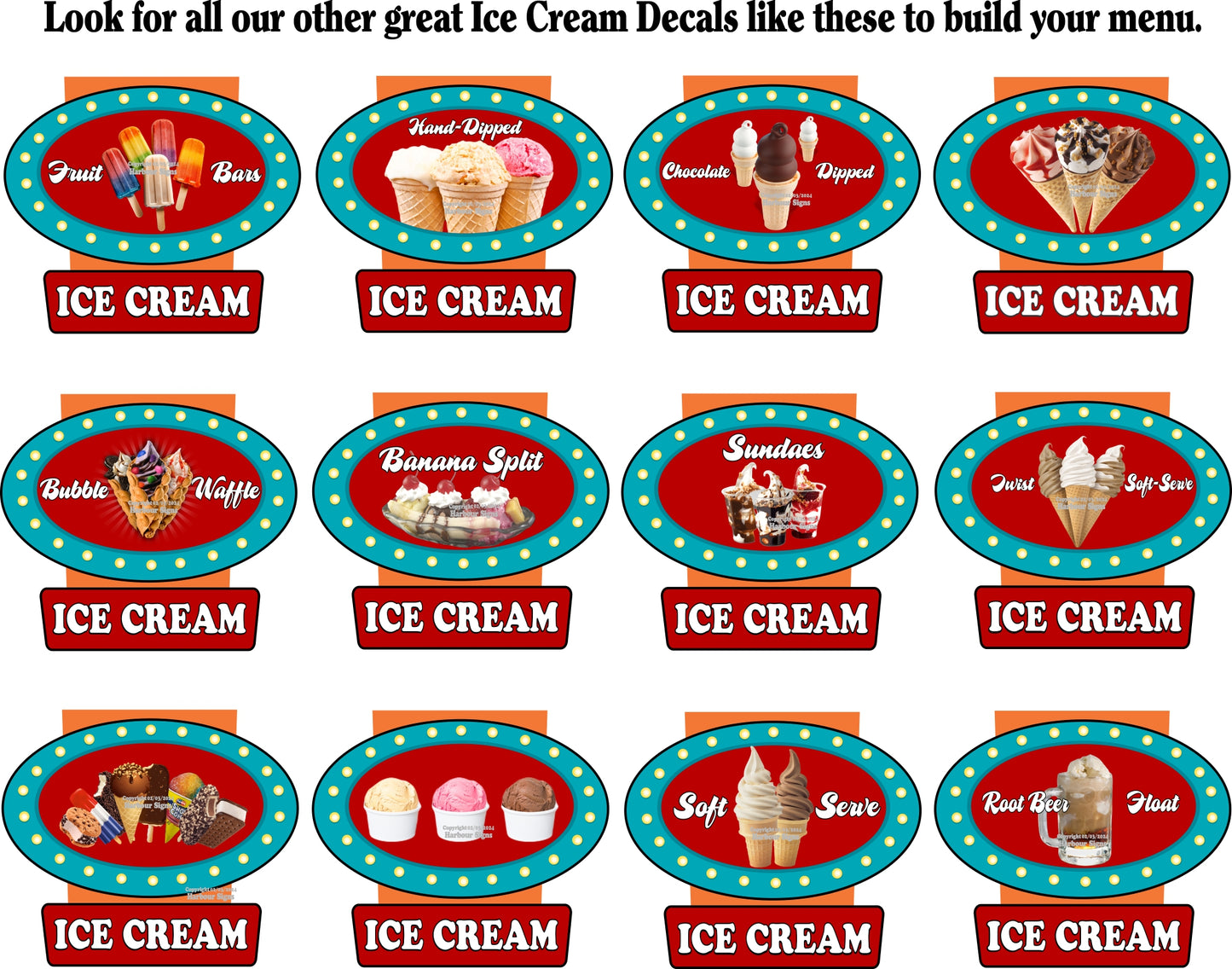 Sundaes Ice Cream Decals Food Truck Concession Vinyl Sticker v