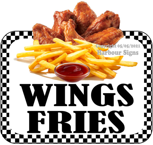 Wings and Fries Decal Food Truck Concession Vinyl Sticker bw